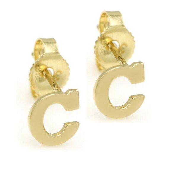 14k Gold Mini Alphabet Earrings Studs Sold as a Pair Fit for any Age - Picture 16 of 17